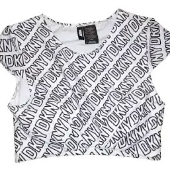 🛍️DKNY Women’s Logo soft white cropped Print Bikini swim Top , one piece XL 💥 - Picture 2 of 8